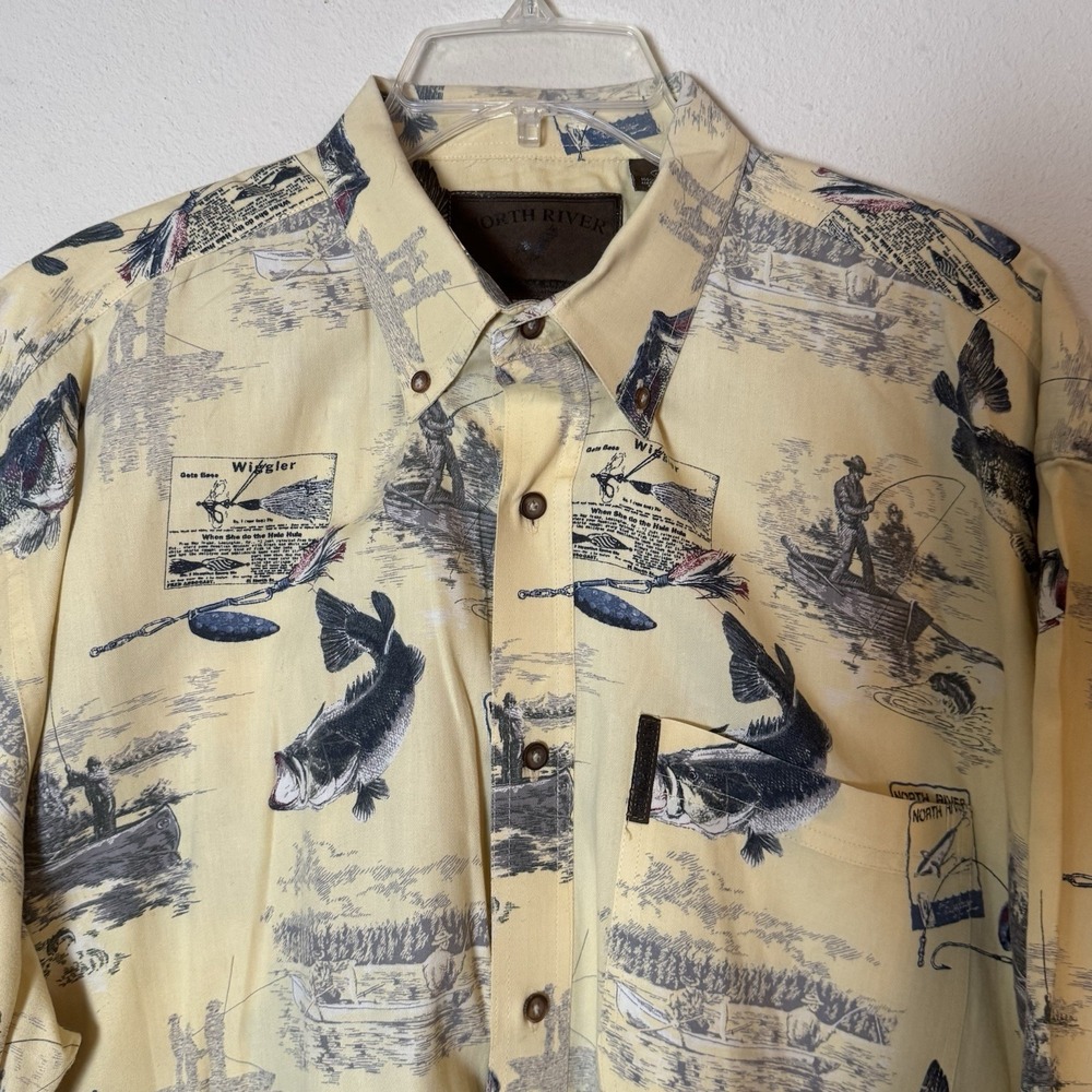 Fishing Lure Print Button Up Shirt Mens L Short Sleeve North River Outdoors